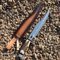 handmade high carbon steel bowie knife 18" with 12" blade & leather sheath