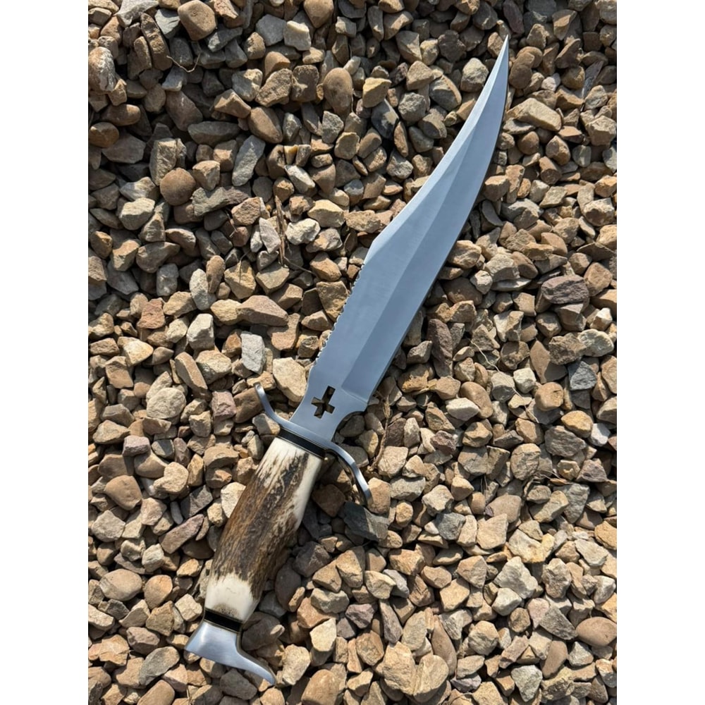 Handmade High Carbon Steel Bowie Knife 18 With 12 Blade Leather Sheath 4