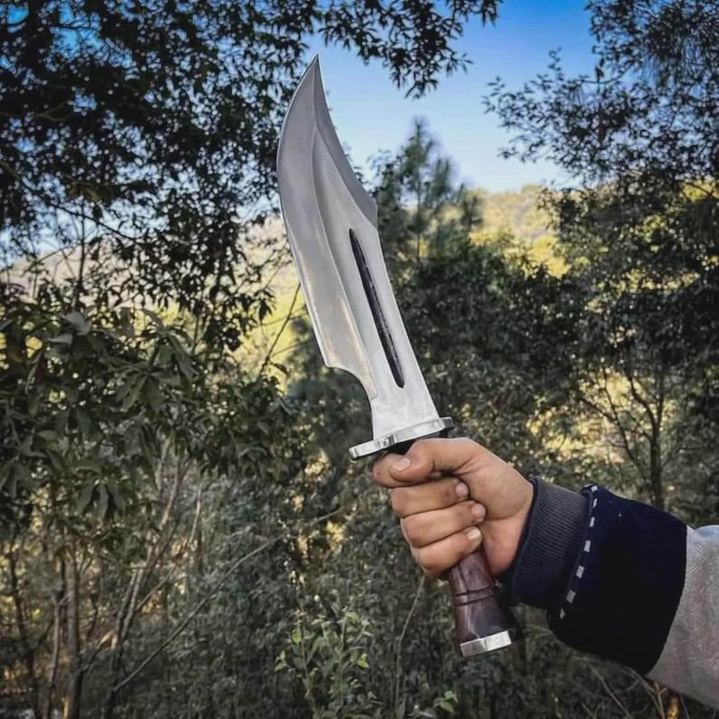 Handmade High Carbon Steel Bowie Knife 18 With Rosewood Handle Leather Sheath 2