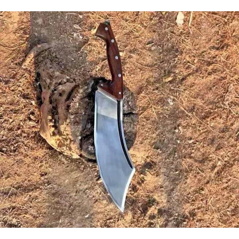 Handmade High Carbon Steel Cleaver 17 With Rosewood Handle Leather Sheath 1