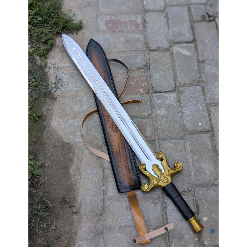 Handmade High Carbon Steel Fantasy Sword With Rosewood Handle Leather Grip Display Blade 0