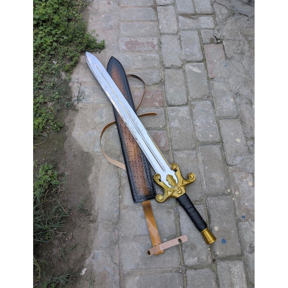 Handmade High Carbon Steel Fantasy Sword With Rosewood Handle Leather Grip Display Blade 1