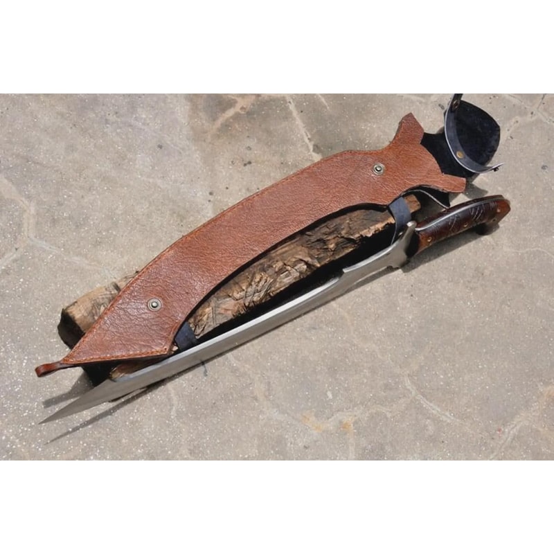 Handmade High Carbon Steel Khopesh Sword With Rosewood Handle Leather Sheath 2