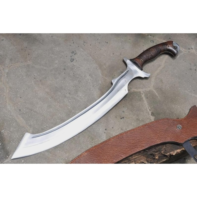 Handmade High Carbon Steel Khopesh Sword With Rosewood Handle Leather Sheath 3