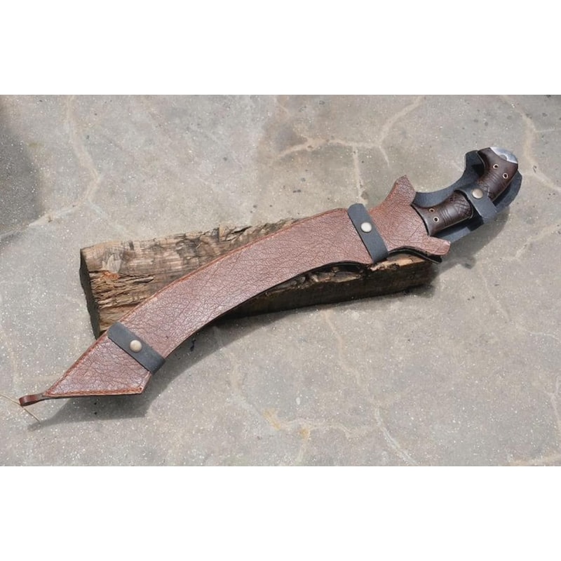 Handmade High Carbon Steel Khopesh Sword With Rosewood Handle Leather Sheath 4