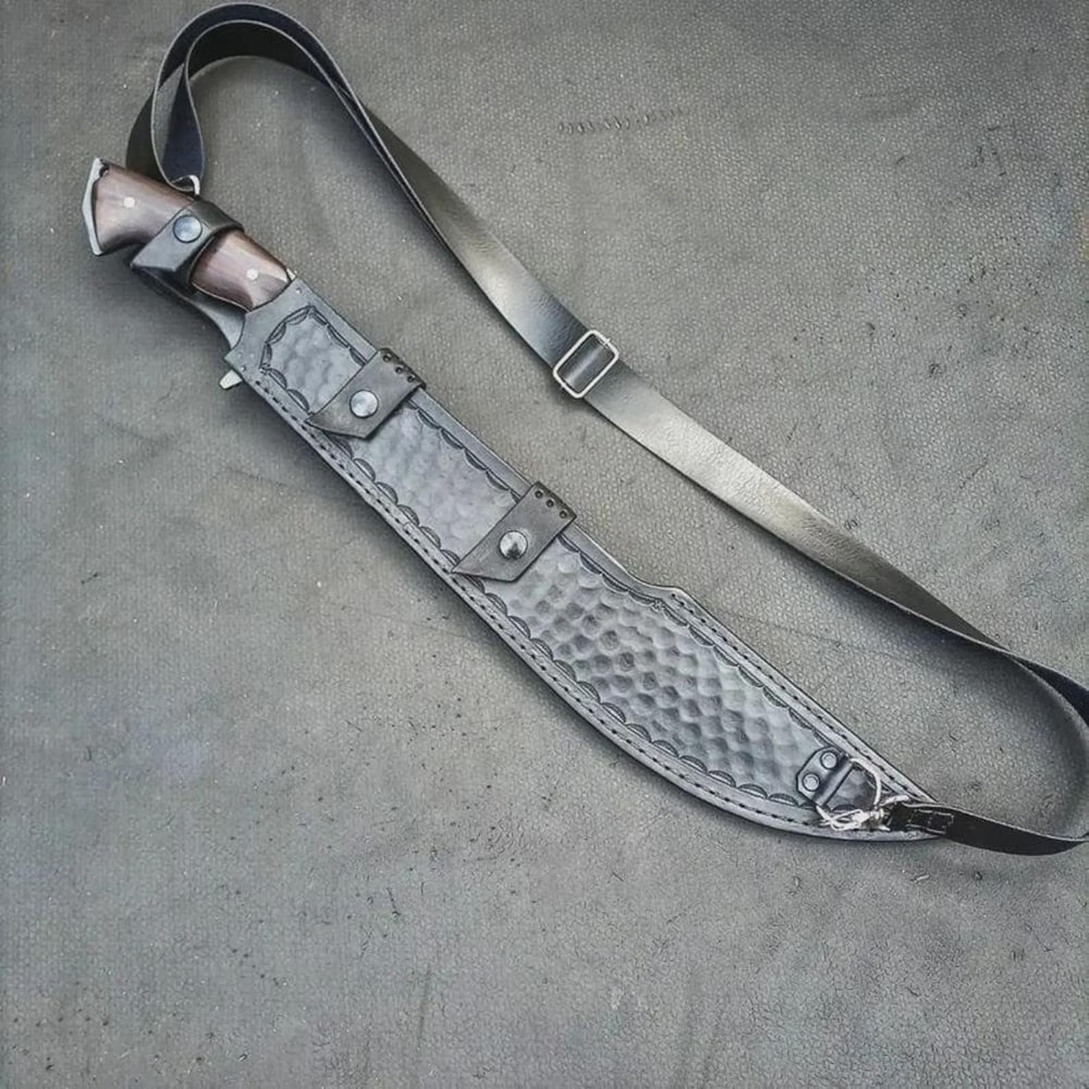 Handmade High Carbon Steel Machete With Rosewood Handle Silver Pins Leather Sheath 1