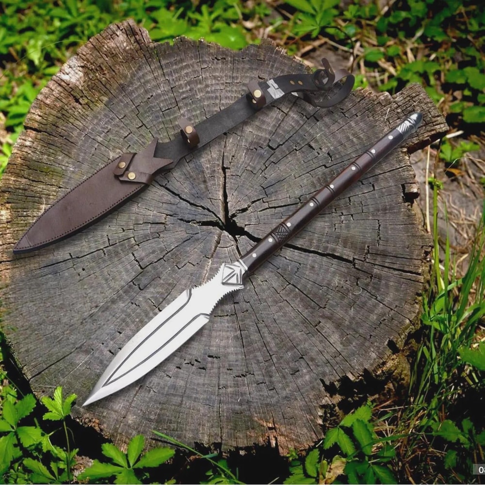 Handmade High Carbon Steel Spear 35 With Rosewood Handle Leather Cover 4