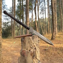 handmade high carbon steel spear 35" with rosewood handle & leather sheath