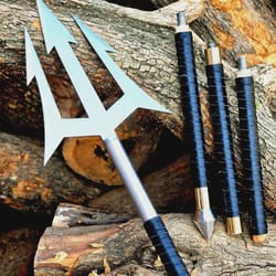 handmade high carbon steel spear 50" with rosewood handle, leather wrap & brass accents
