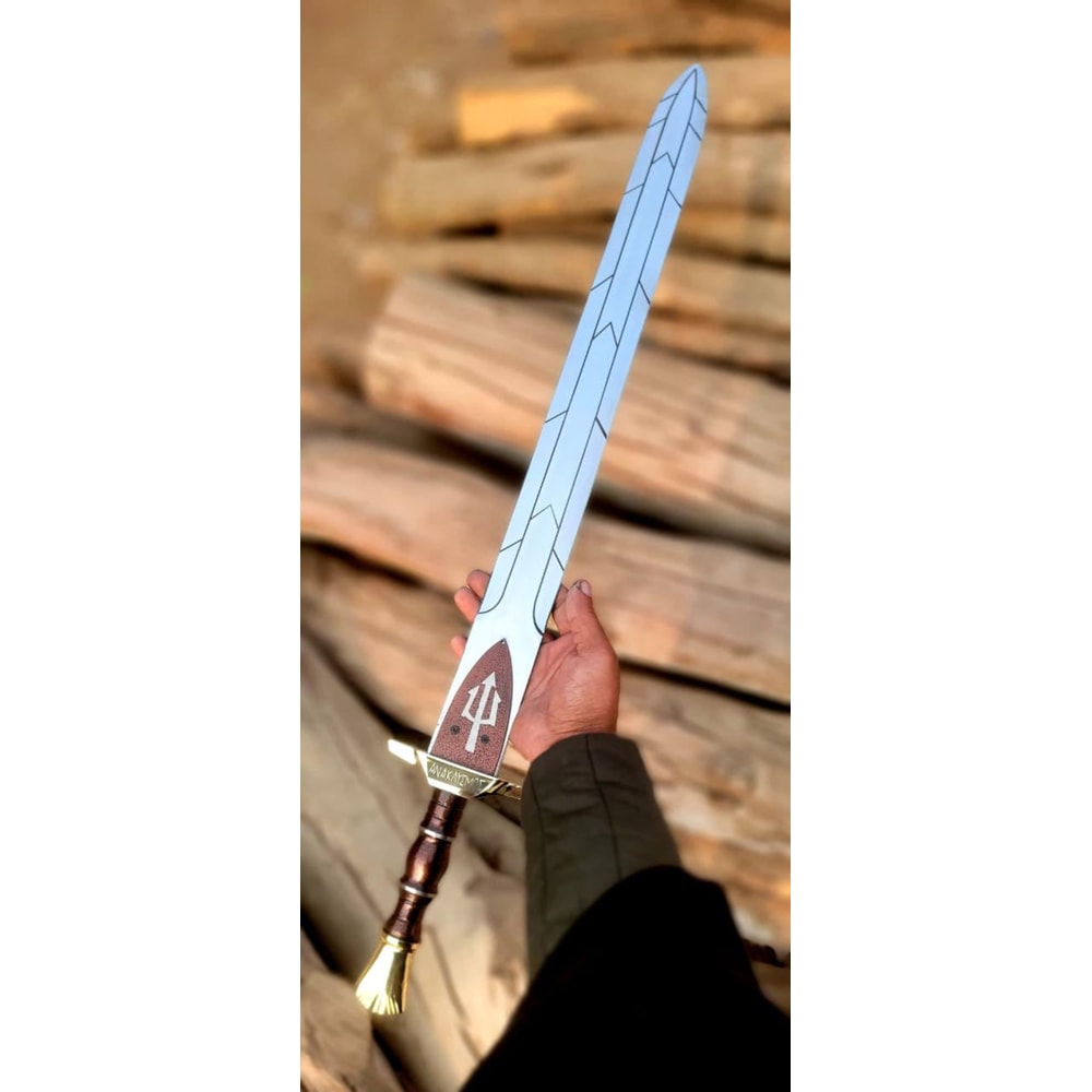 Handmade High Carbon Steel Sword 34 With Rosewood Handle Brass Accents Leather Sheath 4