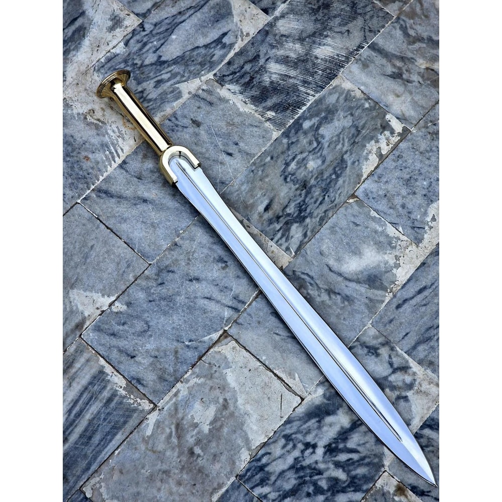 Handmade High Carbon Steel Sword 36 With Brass Handle Leather Sheath Display Piece 0