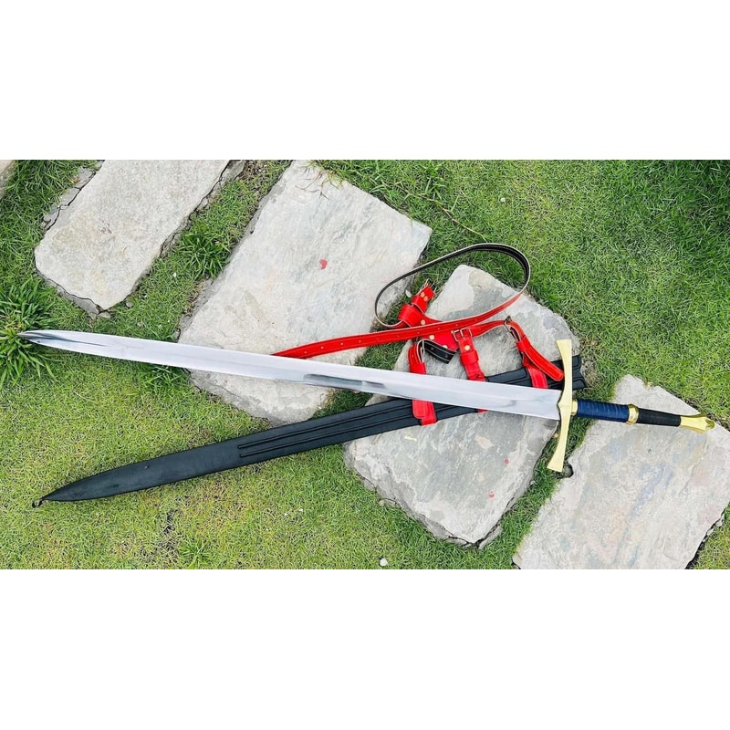 Handmade High Carbon Steel Sword With Rosewood Leather Handle Scabbard 0
