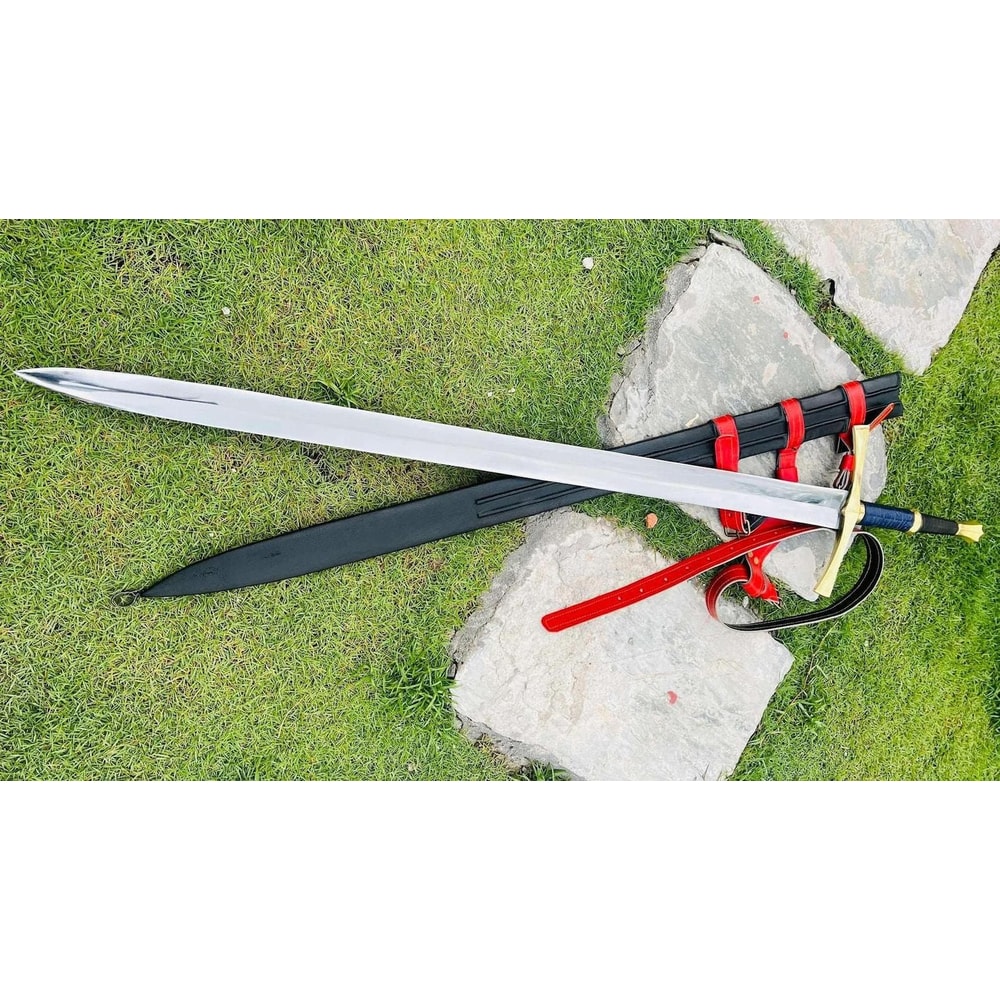 Handmade High Carbon Steel Sword With Rosewood Leather Handle Scabbard 1
