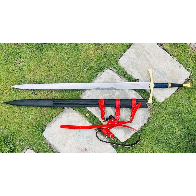 Handmade High Carbon Steel Sword With Rosewood Leather Handle Scabbard 3