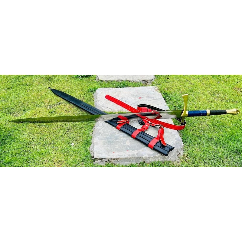 Handmade High Carbon Steel Sword With Rosewood Leather Handle Scabbard 4