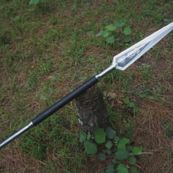 handmade high carbon steel viking spear 35" with leather handle & silver clip