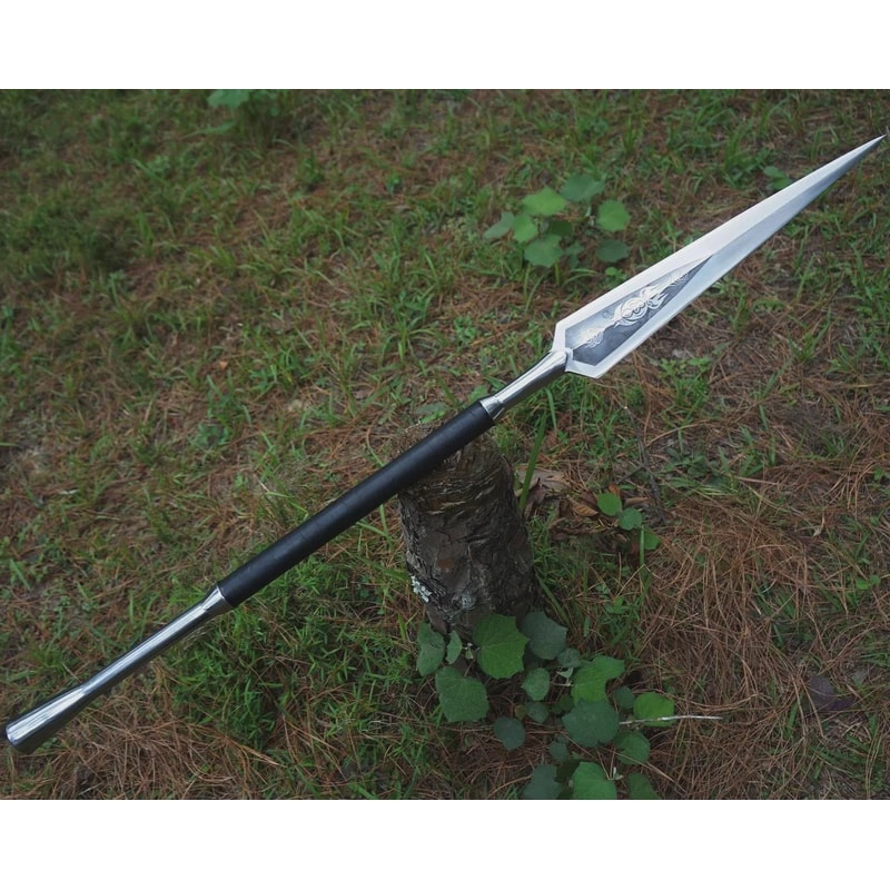 Handmade High Carbon Steel Viking Spear 35 With Leather Handle Silver Clip 0