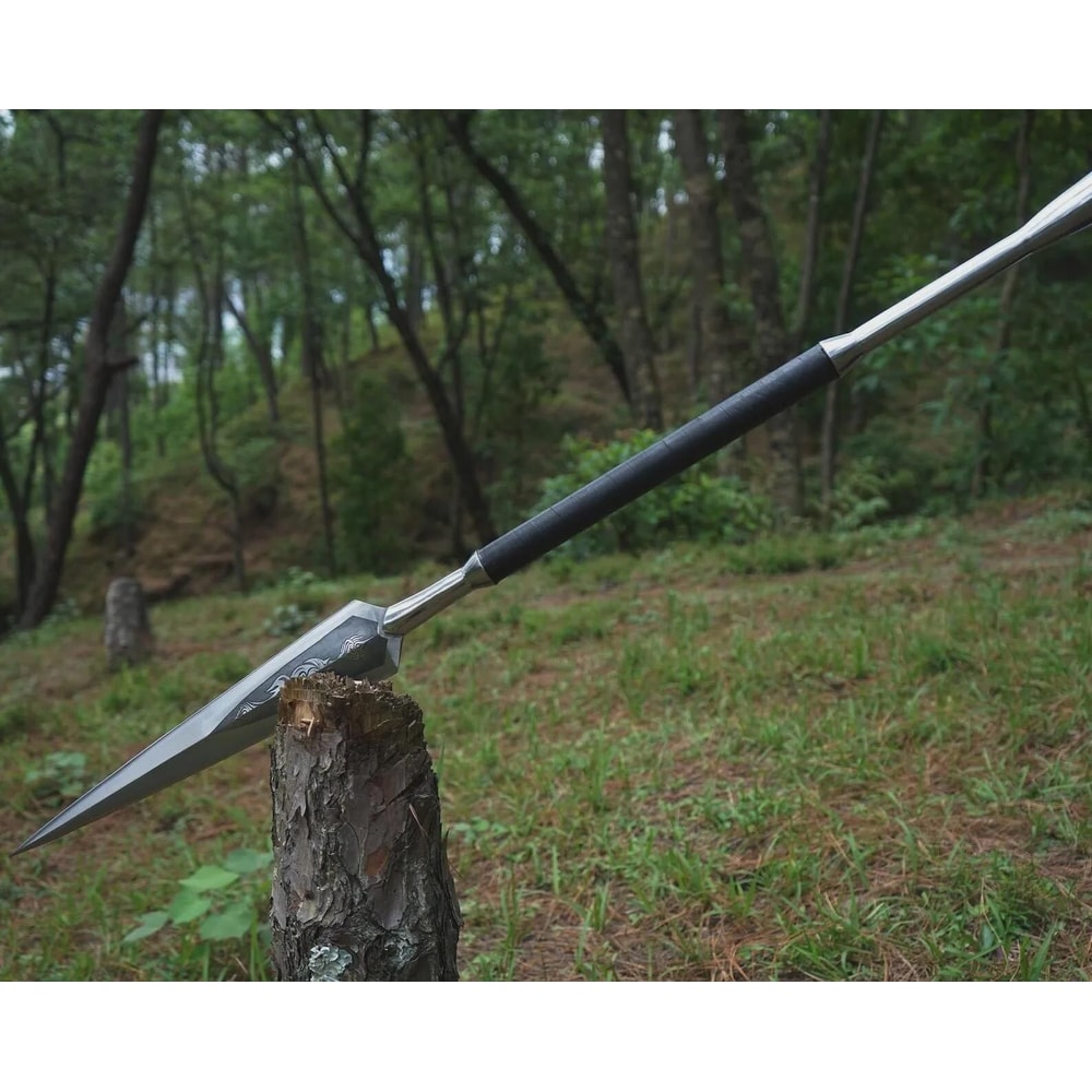 Handmade High Carbon Steel Viking Spear 35 With Leather Handle Silver Clip 2