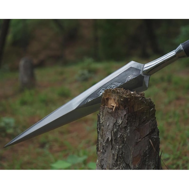 Handmade High Carbon Steel Viking Spear 35 With Leather Handle Silver Clip 3