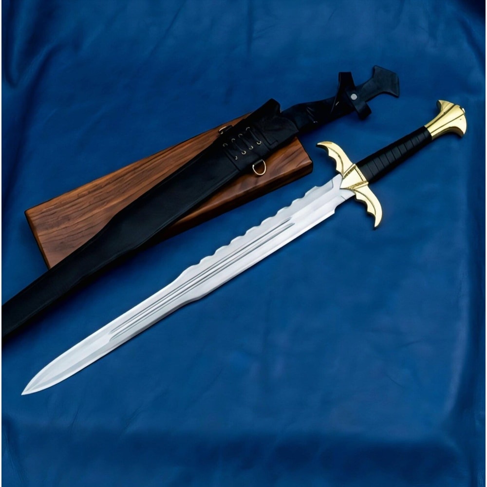 Medieval Style Spartan Dagger Polished Steel Blade With Brass Guard Leather Scabbard 1