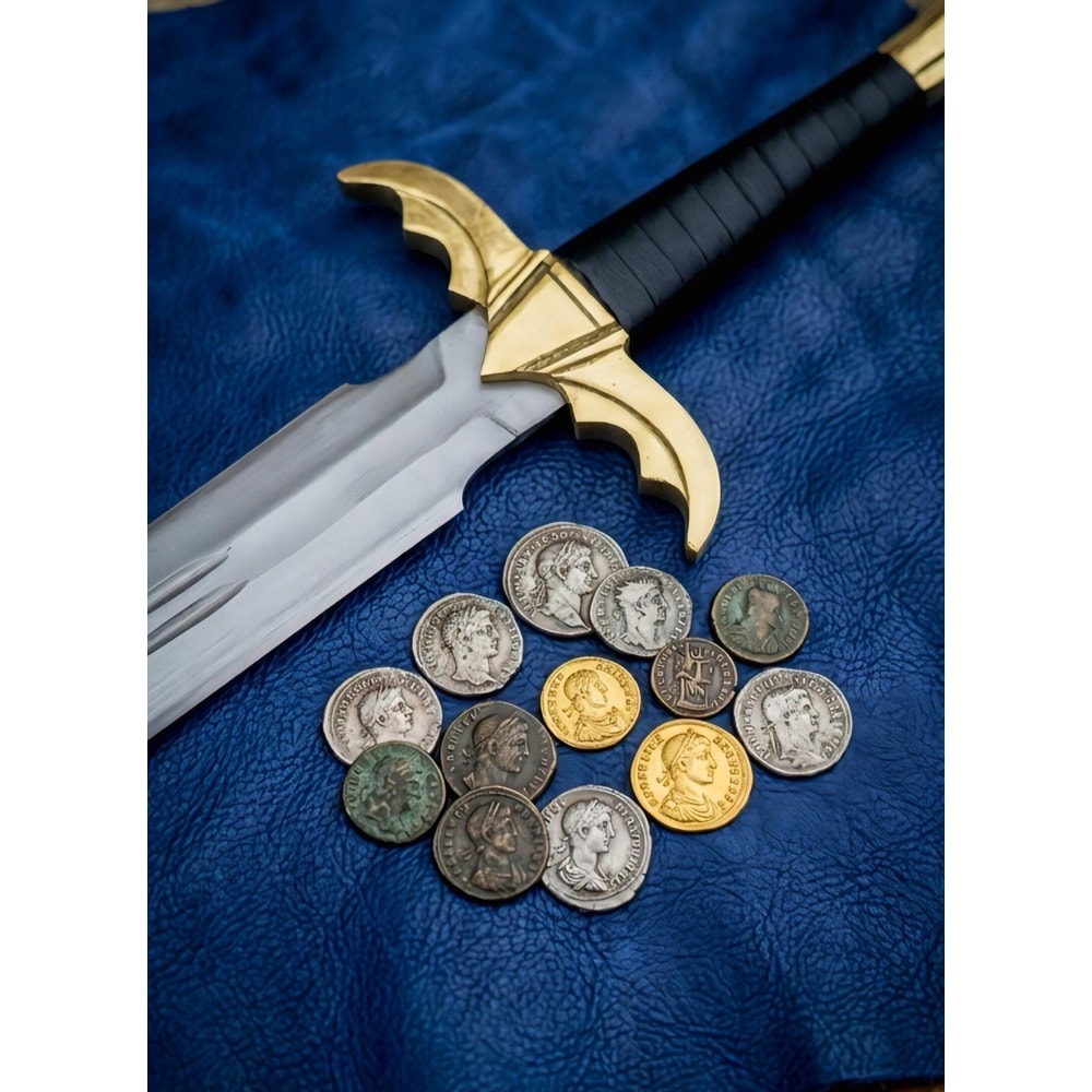 Medieval Style Spartan Dagger Polished Steel Blade With Brass Guard Leather Scabbard 2