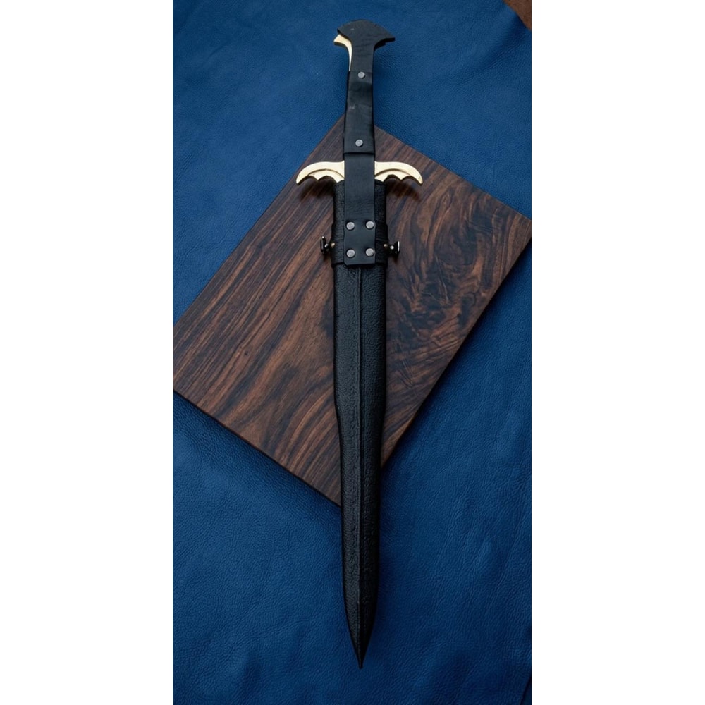 Medieval Style Spartan Dagger Polished Steel Blade With Brass Guard Leather Scabbard 3