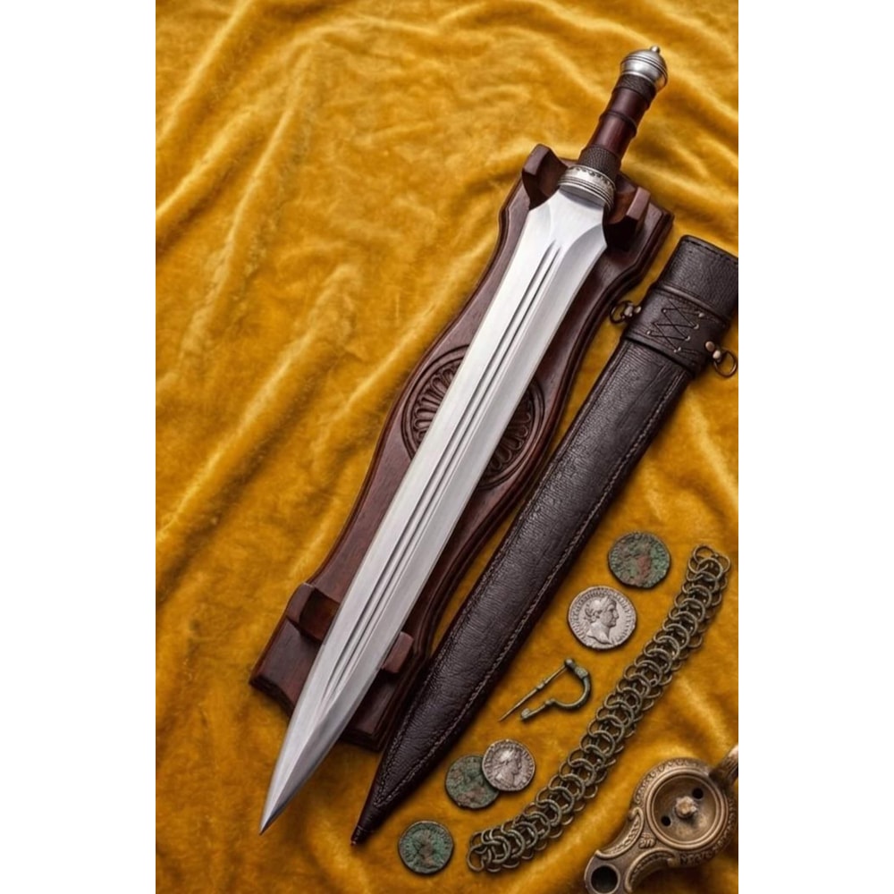 Handmade Viking Sword With High Carbon Steel Blade Wooden Grip Leather Sheath 1