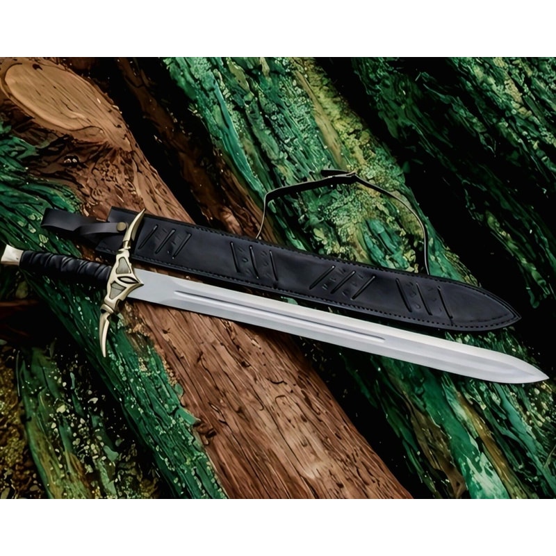 Premium Handmade Fantasy Sword With Leather Sheath Viking Inspired Display Blade 0