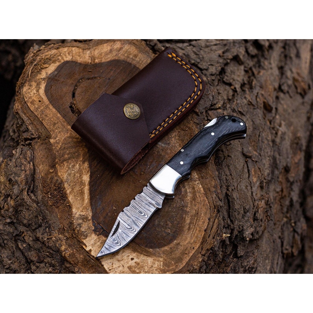 Handcrafted Damascus Steel Folding Knife Rosewood Handle Back Lock Gift For Collectors 1