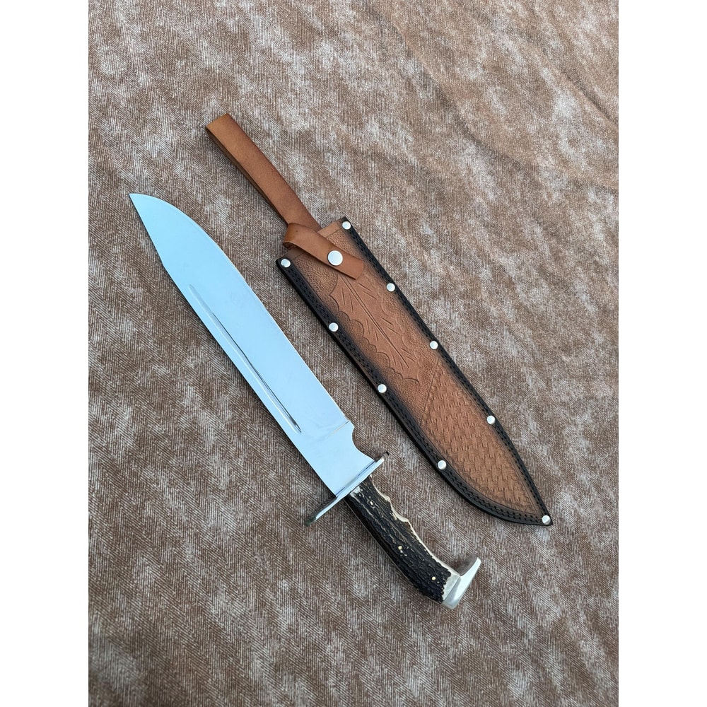 Hand Forged Bowie Knife Antler Grip High Carbon Steel Blade Gift For Collectors 4