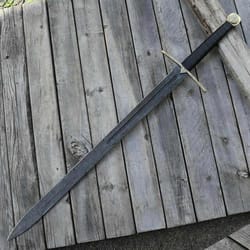 hand forged damascus viking long sword leather grip cosplay prop gift for collectors