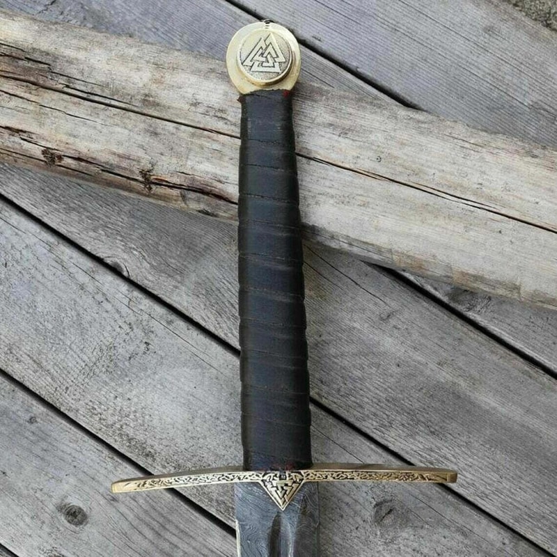 Hand Forged Damascus Viking Long Sword Leather Grip Cosplay Prop Gift For Collectors 4