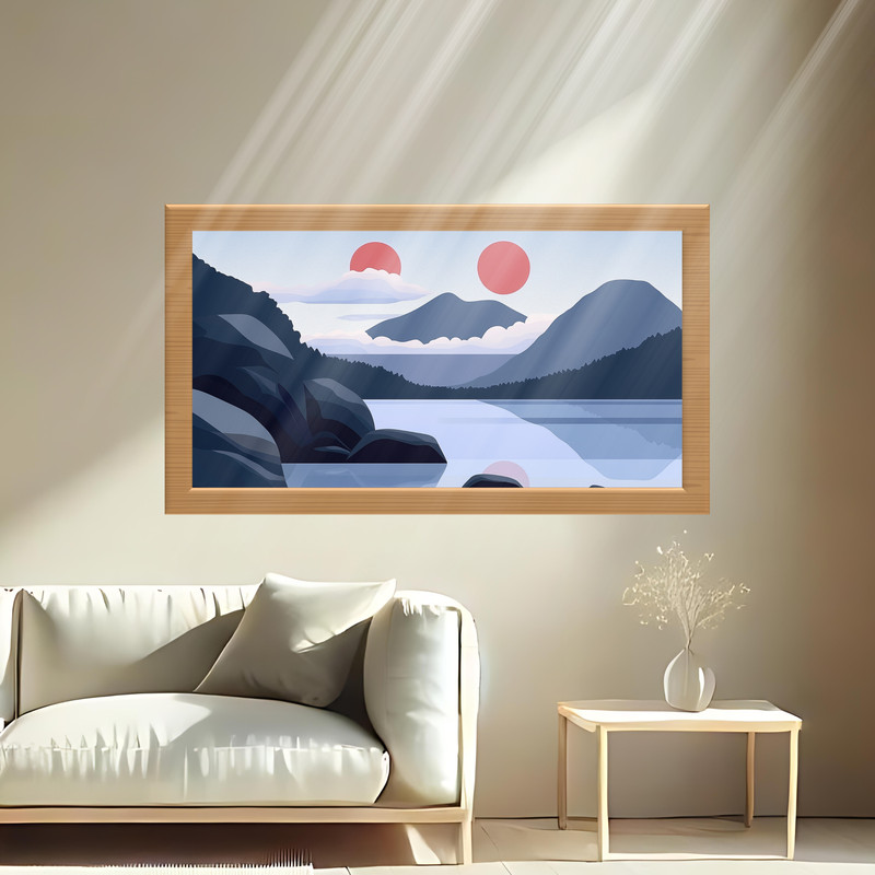 Geometric Minimalistic Landscape Digital Art Modern Mountain Print Midday Eclipse 0