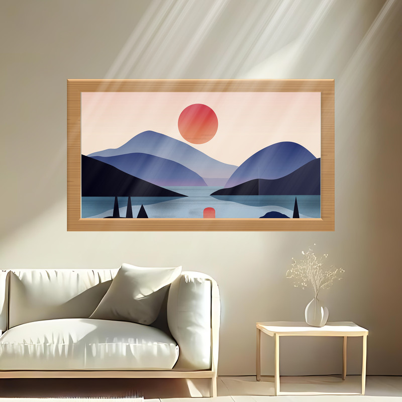Geometric Minimalistic Landscape Digital Art Modern Mountain Print Sunset Serenity 0