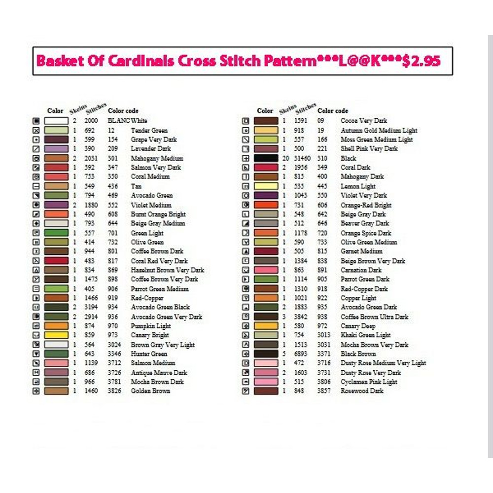 Basket Cardinals Cross Stitch Pattern LOOK 13
