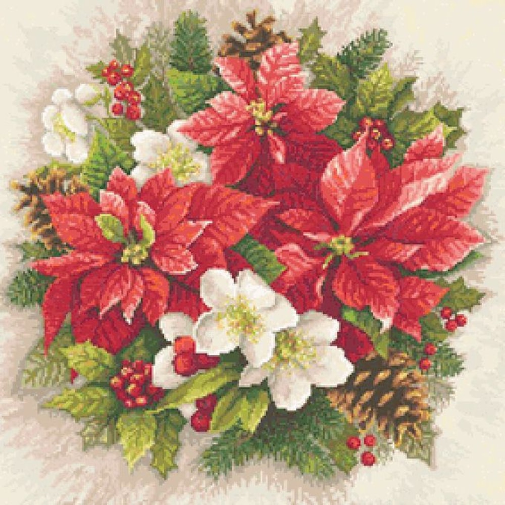 Holiday Poinsetta Cross Stitch Pattern LOOK 0