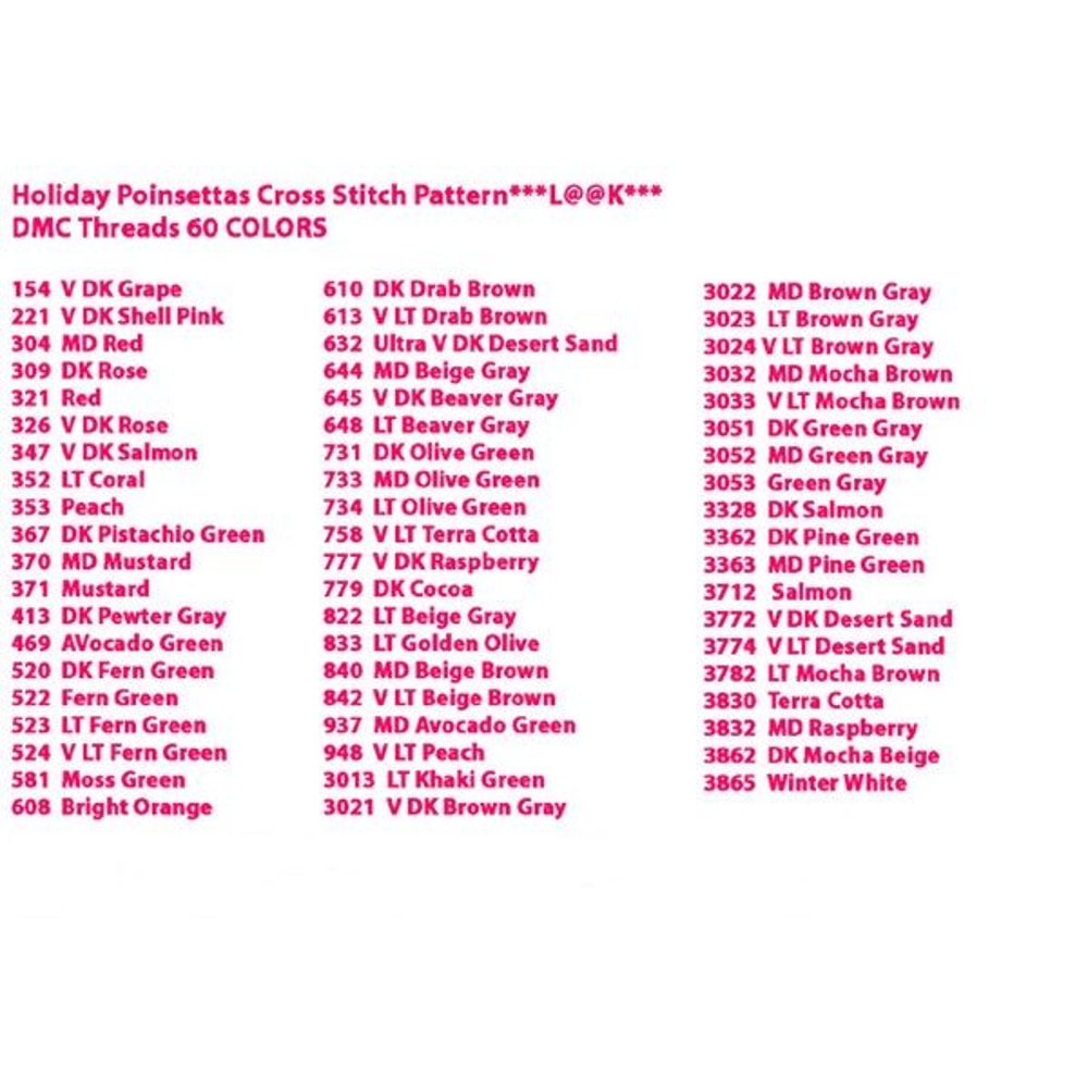 Holiday Poinsetta Cross Stitch Pattern LOOK 13