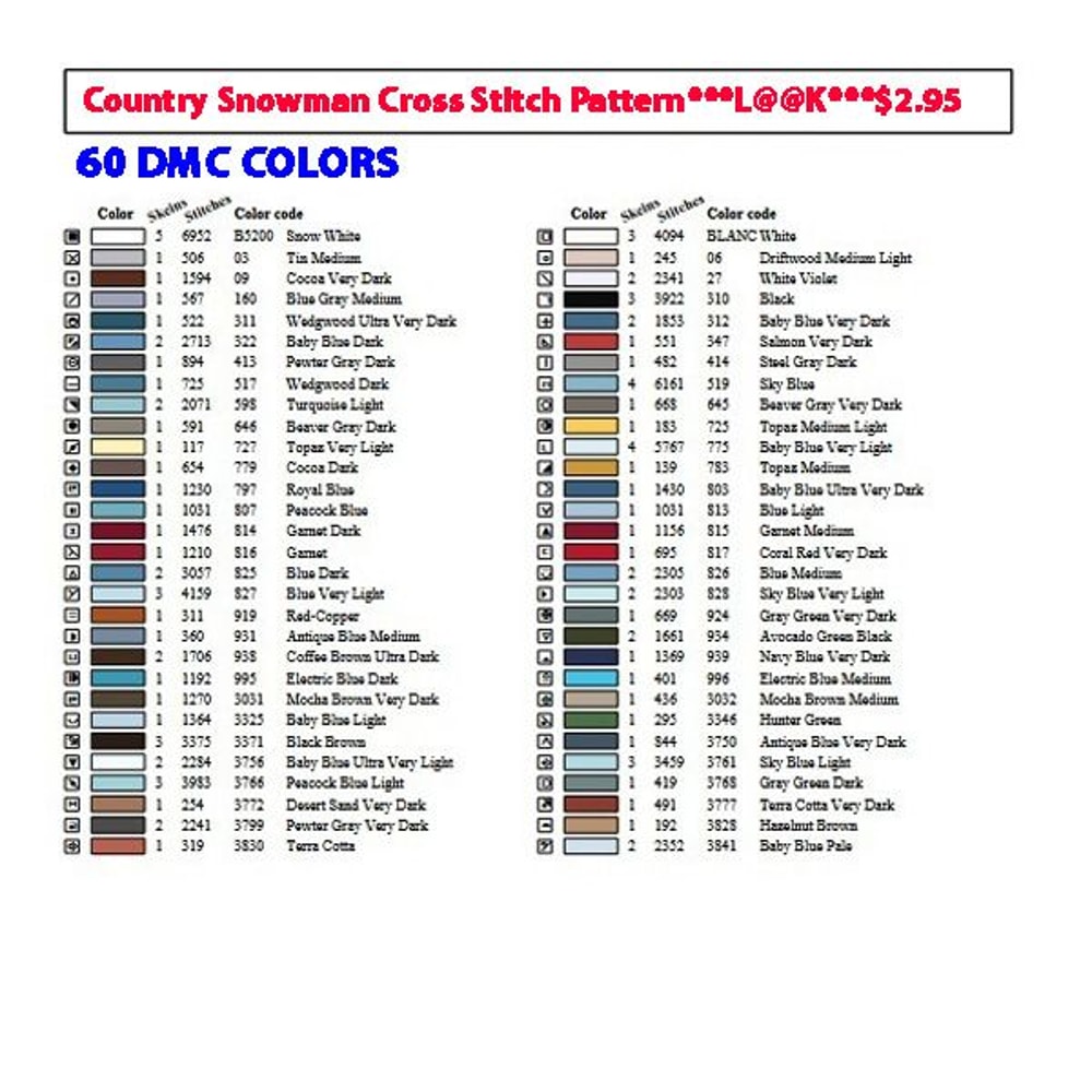 Country Snowman Cross Stitch Pattern LOOK 12