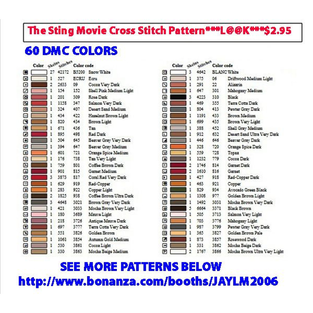 The Sting Movie Cross Stitch Pattern LOOK 6