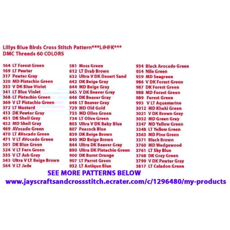 Lillys Blue Birds Cross Stitch Pattern LOOK 6