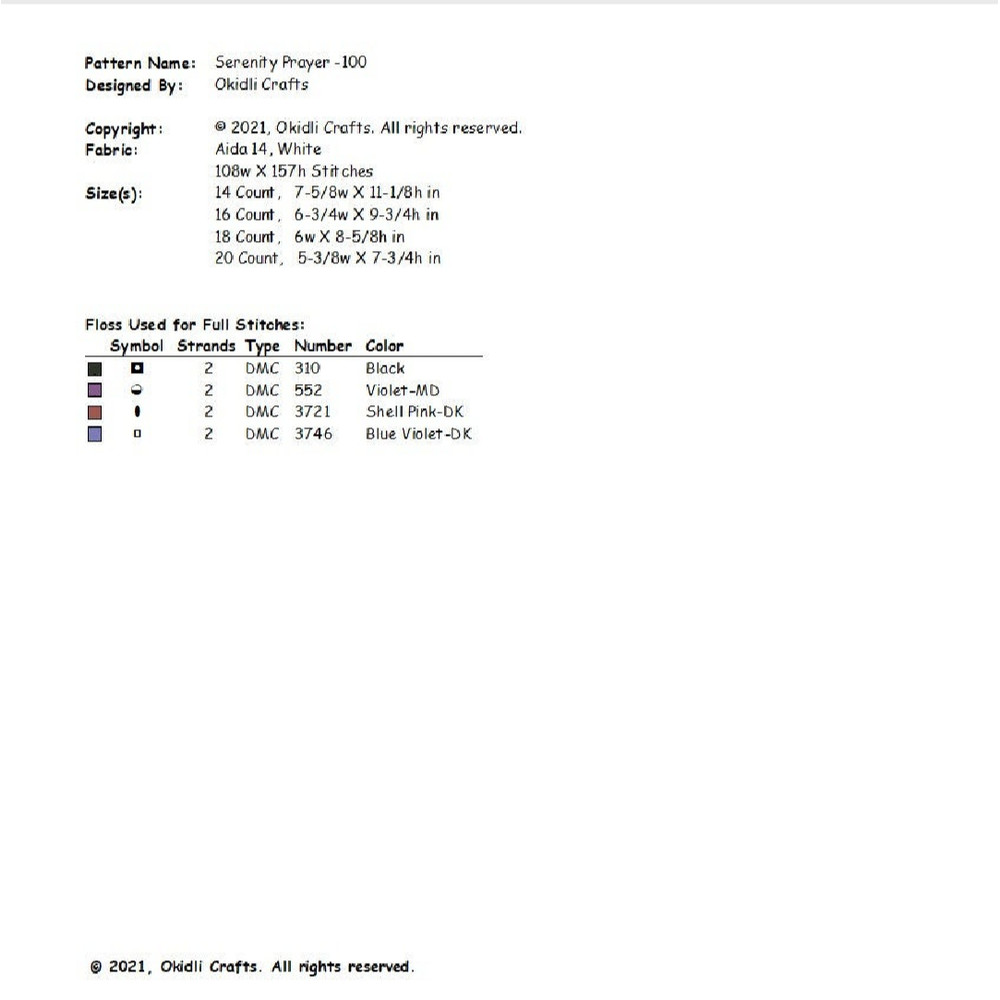 Serenity Prayer Short Version Cross Stitch Pattern 100 2