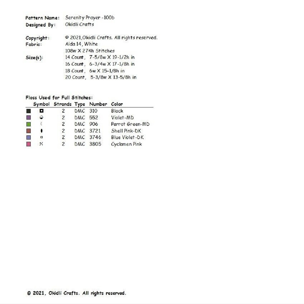 Serenity Prayer Half Version Cross Stitch Pattern 100b 2