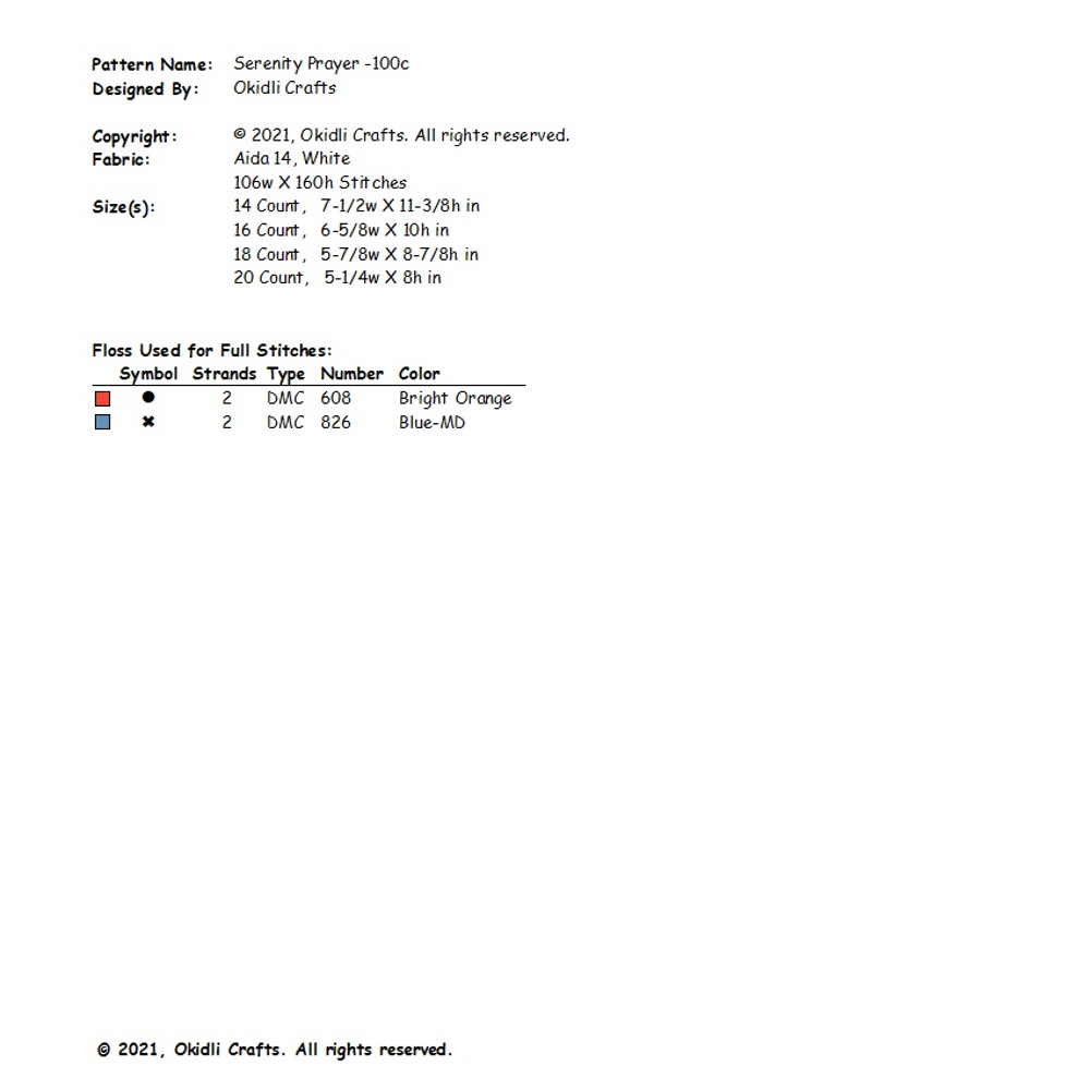 Serenity Prayer Half Version Cross Stitch Pattern 100c 2