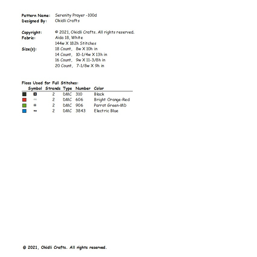 Serenity Prayer Half Version Cross Stitch Pattern 100d 2