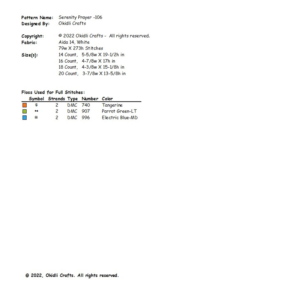 Serenity Prayer Short Version Cross Stitch Pattern 106 2