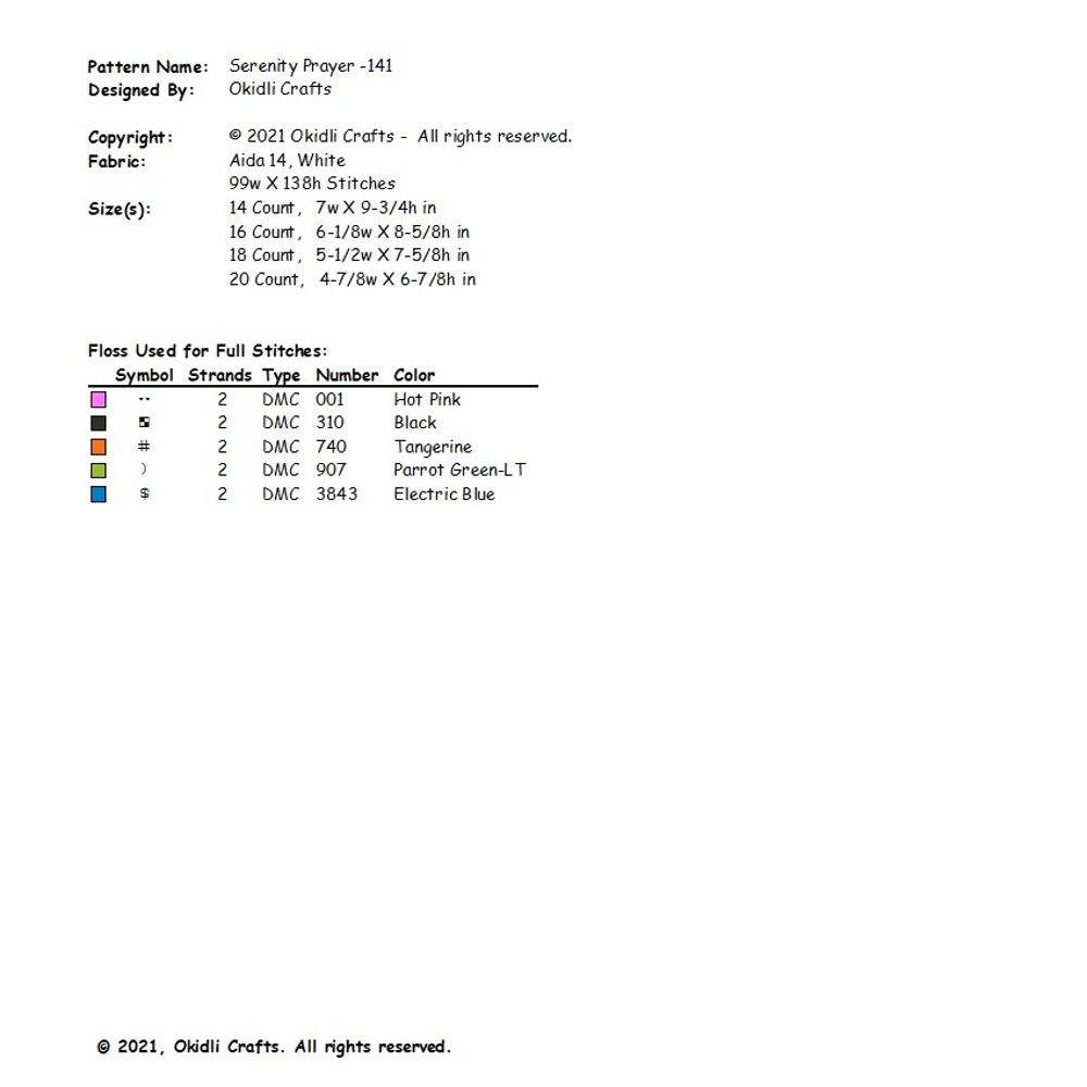 Serenity Prayer Short Version Cross Stitch Pattern 141 2