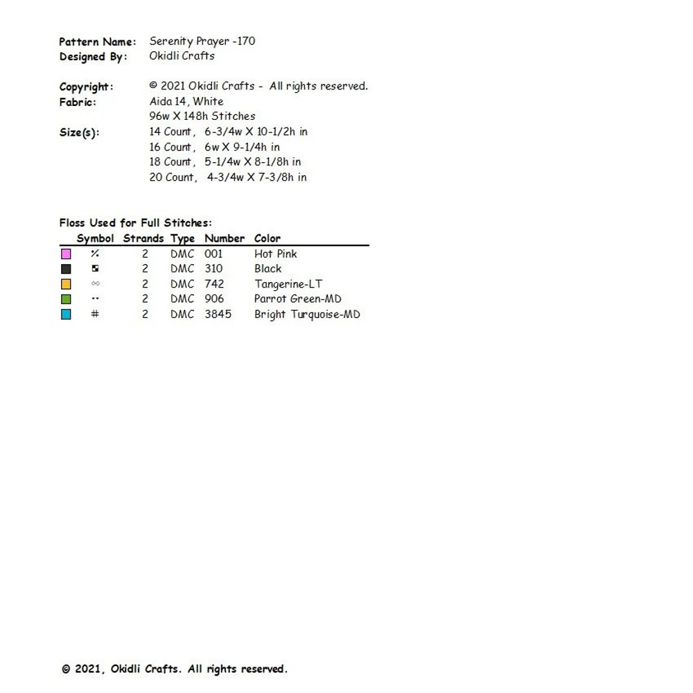 Serenity Prayer Short Version Cross Stitch Pattern 170 2