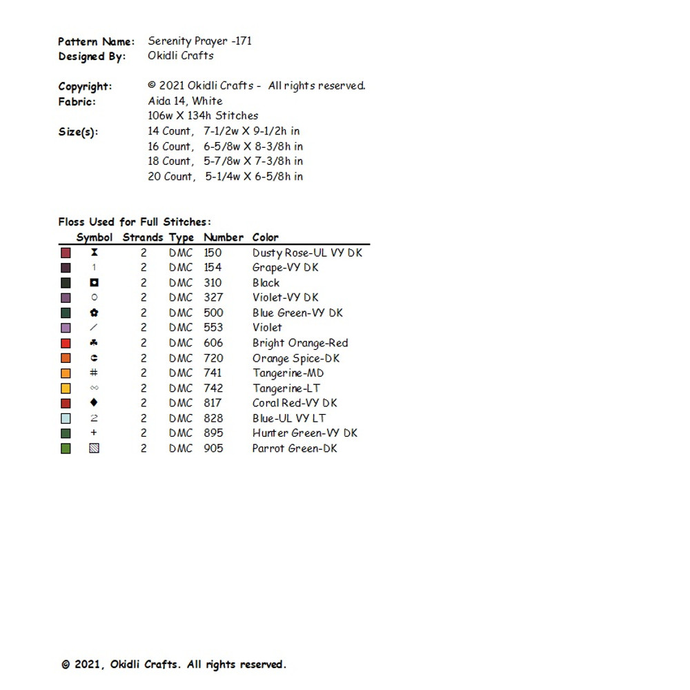 Serenity Prayer Short Version Cross Stitch Pattern 171 2