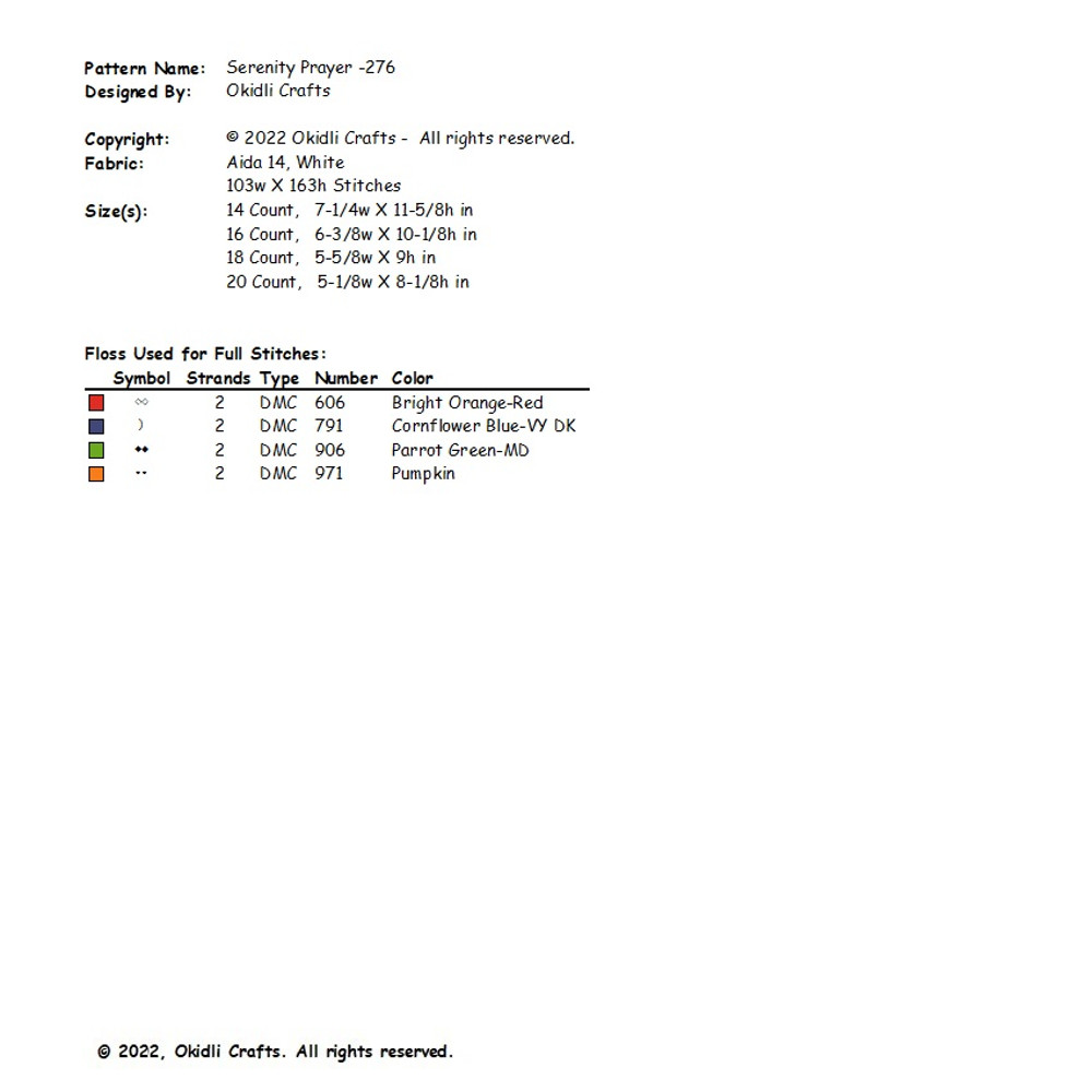 Serenity Prayer Short Version Cross Stitch Pattern 276 2