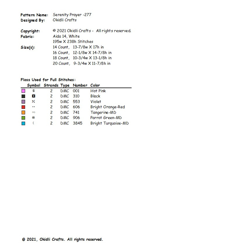 Serenity Prayer Short Version Cross Stitch Pattern 277 2